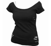 Spiral - 2in1 White Ripped Top Black