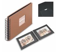 Spiral Album Fine Art 36 x 32 cm 50 Black Pages Terra | Large format for sticking and writing memories, protective glass paper, holds up to 300 photos of 10 x 15 cm, Terra