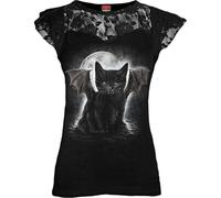 Spiral - Bat Cat - Lace Layered Cap Sleeve Top Black - XL