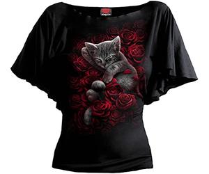 Spiral - Bed of Roses - Boat Neck Bat Sleeve Top Black