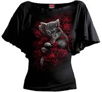Spiral - Bed of Roses - Boat Neck Bat Sleeve Top Black - L
