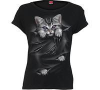 BRIGHT EYES - Boatneck Cap Sleeve Top Black Spiral Black S