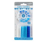 Spiral Cake Candles Blue Mix 24 Candles and 12 Holders