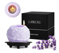 Spiral Candle with Hollow Round Design, Sculptural Wax Decor Gift, Unique Wick Flame Path, Modern Accent Piece for Shelf, Table, Mantel, and Entryway Display Set (Purple, Lavender Scented) - LUMINORA