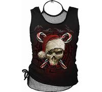 Spiral - Candy Cane Santa - 2In1 Neck Tie Mesh Top Black - M