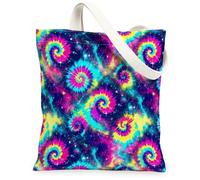 Spiral Canvas Tote Bag for Women, Psychedelic Vibrant Galaxy Color Burst Summer Multicolor Washable Reusable Small Tote Bag, Multicolor, 13x15 Inch