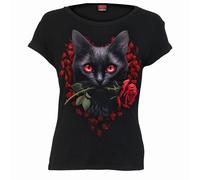 Spiral - CAT'S LOVE - Boatneck Cap Sleeve Top Black
