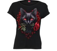 Spiral - Cat's Love - Boatneck Cap Sleeve Top Black - S