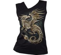 Spiral - Celtic Dragon - Gathered Shoulder Slant Vest Black - S