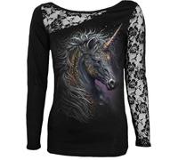 Spiral - Celtic Unicorn - Lace One Shoulder Top Black - M