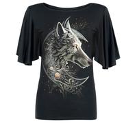 Spiral - Celtic Wolf - Boat Neck Bat Sleeve Top Black