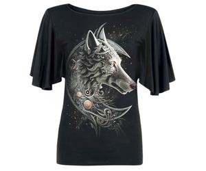 Spiral - Celtic Wolf - Boat Neck Bat Sleeve Top Black - S