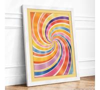 Spiral Chromatic Dance Geometric Framed Wall Art Print A3 White