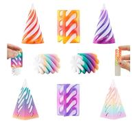 Spiral Cone Fidget Tools Set - 8 Pcs 3D Printed Stress Relief Aids for Adults - Colorful Desk Decor for Office, Travel & Focus Enhancement - Orange, Purple & Rainbow Colors