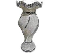 Spiral Crushed Diamond Ceramic Vase Sculpture - 40x60cm Tall Large Silver Mirrored Floor Vase - Crystal Sparkly Mosaic Pot