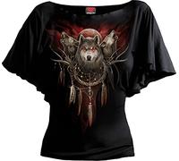 Spiral - Cry of The Wolf - Boat Neck Bat Sleeve Top Black - M