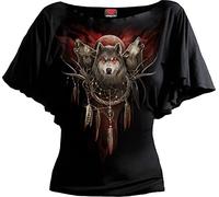 Spiral Direct CRY OF THE WOLF - Boat Neck Bat Sleeve Top Black - 3XL - Screen - Black