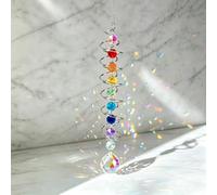 Spiral Crystal Suncatcher, Colourful Chakra Beads Window Hanging Ornament, Rainbow Prism Crystal Wind Spinner, Golden Silver Metal Spiral Crystal Pendant for Home Wall Decor (41cm,silver color-AB)