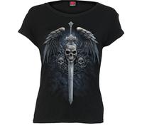 Spiral Direct ANGEL SWORD - Boatneck Cap Sleeve Top Black - Screen - XL