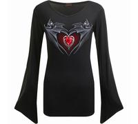 Spiral Direct BAT'S HEART - V Neck Goth Sleeve Top Black - XL - Digital