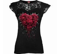 Spiral Direct BLEEDING HEART - Lace Layered Cap Sleeve Top Black - M - Digital