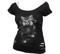 Spiral Direct BRIGHT EYES - 2in1 White Ripped Top Black - S - Digital
