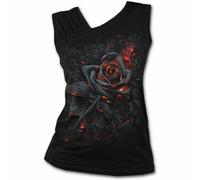 SPIRAL DIRECT BURNT ROSE Gathered Shoulder Slant Vest Top/Thorn/Gothic/Flames