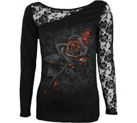 Spiral Direct BURNT ROSE - Lace One Shoulder Top Black - S - Digital