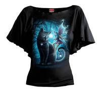 Spiral Direct CAT AND FAIRY - Boat Neck Bat Sleeve Top Black - 4XL - Digital - Digital