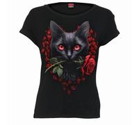 Spiral Direct CAT'S LOVE - Boatneck Cap Sleeve Top Black - L - Digital - Digital