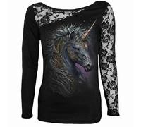Spiral Direct CELTIC UNICORN - Lace One Shoulder Top Black - S - Digital