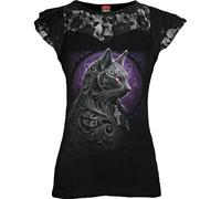 Spiral Direct CELTIC WHISKERS - Lace Layered Cap Sleeve Top Black - S - Digital