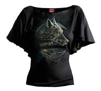 Spiral Direct CELTIC WOLF - Boat Neck Bat Sleeve Top Black - XL - Digital - Digital