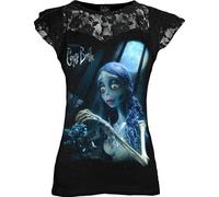 Spiral Direct CORPSE BRIDE - GLOW IN THE DARK - Lace Layered Cap Sleeve Top Black - XL