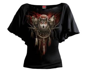 Spiral Direct CRY OF THE WOLF - Boat Neck Bat Sleeve Top Black - 3XL - Digital - Digital
