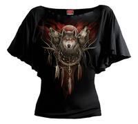 Spiral Direct CRY OF THE WOLF - Boat Neck Bat Sleeve Top Black - 4XL - Digital