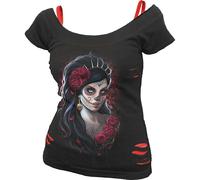 Spiral Direct DAY OF THE DEAD - 2in1 Red Ripped Top Black - L - Digital - Digital