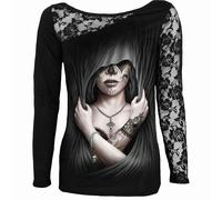 Spiral Direct DEAD LOVE - Lace One Shoulder Top Black - S - Digital