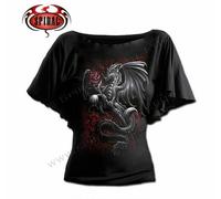 SPIRAL DIRECT DRAGON ROSE Boat Neck Viscose, Ladies/Girls/Top/Dragon/Rose/Goth/