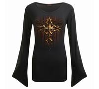 Spiral Direct DRIPPING GOLD - V Neck Goth Sleeve Top Black - XL - Digital - Digital
