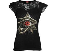 Spiral Direct EVIL EYE - Lace Layered Cap Sleeve Top Black - M - Digital - Digital