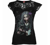 Spiral Direct GOTH FAMILIAR - Lace Layered Cap Sleeve Top Black - L - Digital - Digital