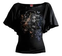 Spiral Direct GOTHIC GRACE - Boat Neck Bat Sleeve Top Black - XXL - Digital - Digital