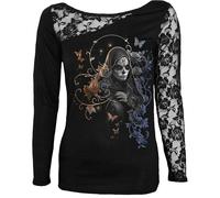 Spiral Direct GOTHIC GRACE - Lace One Shoulder Top Black - S - Digital