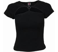 Spiral Direct Gothic Rock Mesh Ring Detail Capped Sleeved Top - Black, M