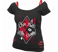 Spiral Direct HARLEY QUINN - DIE CLOWN - 2in1 Red Ripped Top Black - M - Digital - Digital