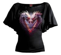 Spiral Direct HEART OF DRAGONS - Boat Neck Bat Sleeve Top Black - 4XL - Digital