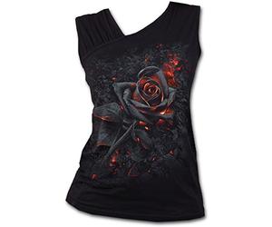 Spiral Direct Ladies Black Goth Burnt Rose Fire Slant Vest/Top M 10