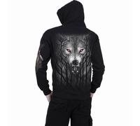 Spiral Direct Men's Forest Wolf Back Print Full Zip Hoodie in Black | Size: XL Spiral Direct Black XL