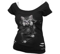 SPIRAL DIRECT Plain Ladies 2in1 Ripped/Goth/Dragon/Rock/Metal/Cat/Kitten/Top/Tee